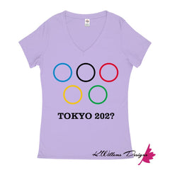 Covid-19 Tokyo 2020 Ladies V-Neck T-Shirts - Lavender / Small (S)