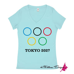 Covid-19 Tokyo 2020 Ladies V-Neck T-Shirts - Pool / Small (S)