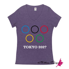 Covid-19 Tokyo 2020 Ladies V-Neck T-Shirts - Purple Heather / Small (S)