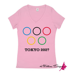 Covid-19 Tokyo 2020 Ladies V-Neck T-Shirts - Soft Pink / Small (S)