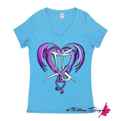 Gemini Twin Dragons Women’s T-Shirt - Turquoise Heather / Small (S)