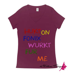 Hukt On Fonix Women’s V-Neck T-Shirt - Berry / Small (S)
