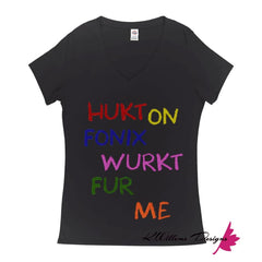 Hukt On Fonix Women’s V-Neck T-Shirt - Black / Small (S)