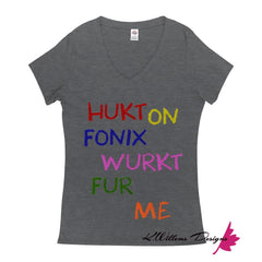 Hukt On Fonix Women’s V-Neck T-Shirt - Charcoal Heather / Small (S)