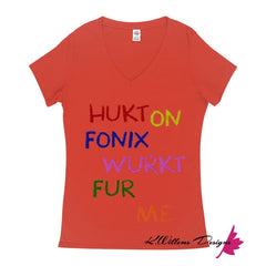 Hukt On Fonix Women’s V-Neck T-Shirt - Deep Coral / Small (S)