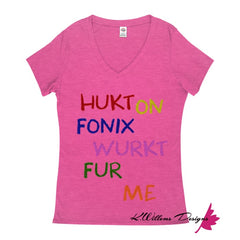 Hukt On Fonix Women’s V-Neck T-Shirt - Heliconia Heather / Small (S)