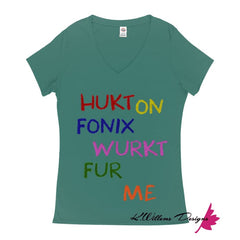 Hukt On Fonix Women’s V-Neck T-Shirt - Jade / Small (S)