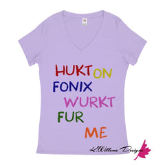 Hukt On Fonix Women’s V-Neck T-Shirt - Lavender / Small (S)