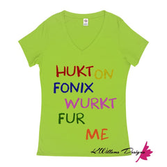 Hukt On Fonix Women’s V-Neck T-Shirt - Lime / Small (S)