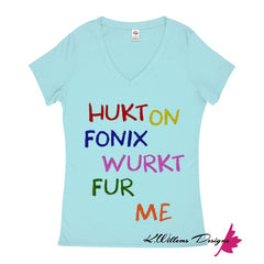 Hukt On Fonix Women’s V-Neck T-Shirt - Pool / Small (S)