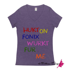 Hukt On Fonix Women’s V-Neck T-Shirt - Purple Heather / Small (S)