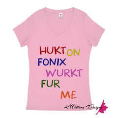 Hukt On Fonix Women’s V-Neck T-Shirt - Soft Pink / Small (S)