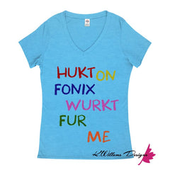Hukt On Fonix Women’s V-Neck T-Shirt - Turquoise Heather / Small (S)