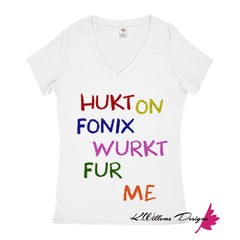 Hukt On Fonix Women’s V-Neck T-Shirt - White / Small (S)