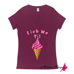 Ice Cream Ladies V-Neck T-Shirts - Berry / Small (S)