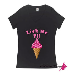 Ice Cream Ladies V-Neck T-Shirts - Black / Small (S)