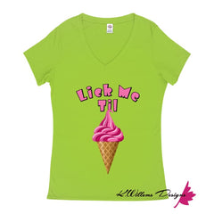 Ice Cream Ladies V-Neck T-Shirts - Lime / Small (S)