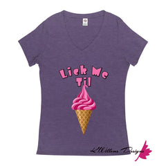 Ice Cream Ladies V-Neck T-Shirts - Purple Heather / Small (S)