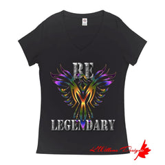 Be Legendary Ladies V-Neck T-Shirts - Black / Small (S)