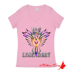 Be Legendary Ladies V-Neck T-Shirts - Soft Pink / Small (S)