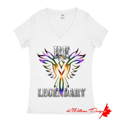 Be Legendary Ladies V-Neck T-Shirts - White / Small (S)