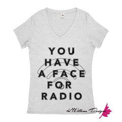 Radio Face Ladies V-Neck T-Shirts - Athletic Heather / Small (S)