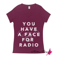 Radio Face Ladies V-Neck T-Shirts - Berry / Small (S)