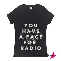 Radio Face Ladies V-Neck T-Shirts - Black / Small (S)