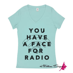 Radio Face Ladies V-Neck T-Shirts - Celadon / Small (S)