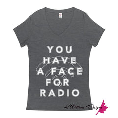 Radio Face Ladies V-Neck T-Shirts - Charcoal Heather / Small (S)