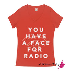 Radio Face Ladies V-Neck T-Shirts - Deep Coral / Small (S)
