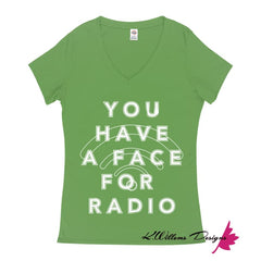 Radio Face Ladies V-Neck T-Shirts - Grass Green / Small (S)