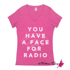 Radio Face Ladies V-Neck T-Shirts - Heliconia Heather / Small (S)