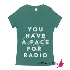 Radio Face Ladies V-Neck T-Shirts - Jade / Small (S)