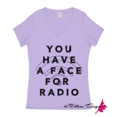 Radio Face Ladies V-Neck T-Shirts - Lavender / Small (S)