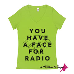 Radio Face Ladies V-Neck T-Shirts - Lime / Small (S)