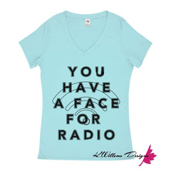 Radio Face Ladies V-Neck T-Shirts - Pool / Small (S)