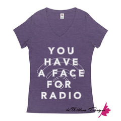 Radio Face Ladies V-Neck T-Shirts - Purple Heather / Small (S)