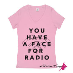 Radio Face Ladies V-Neck T-Shirts - Soft Pink / Small (S)