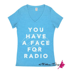 Radio Face Ladies V-Neck T-Shirts - Turquoise Heather / Small (S)