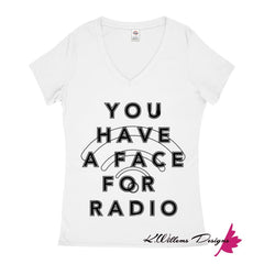 Radio Face Ladies V-Neck T-Shirts - White / Small (S)