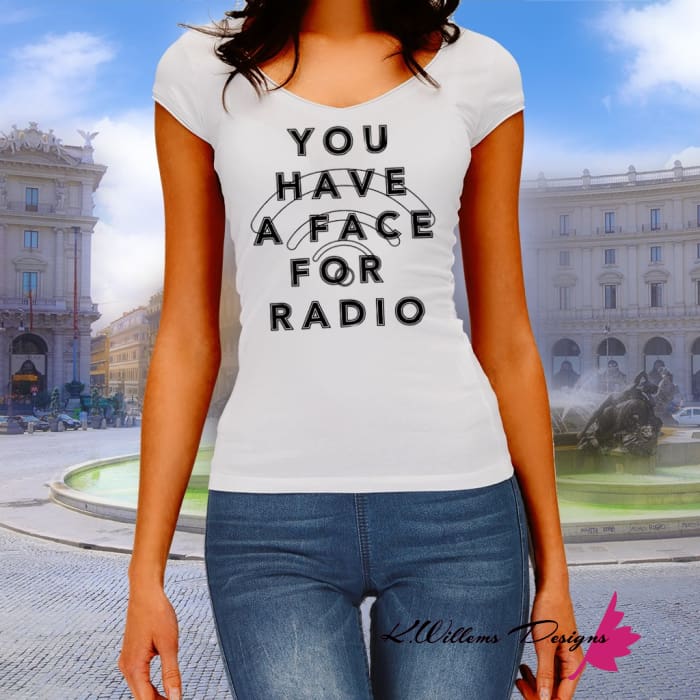 Radio Face Ladies District V-Neck T-Shirts