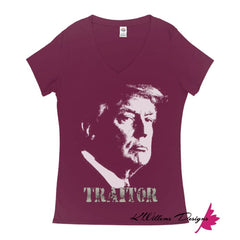 Traitor 45 Women’s V-Neck T-Shirts - Berry / Small (S)