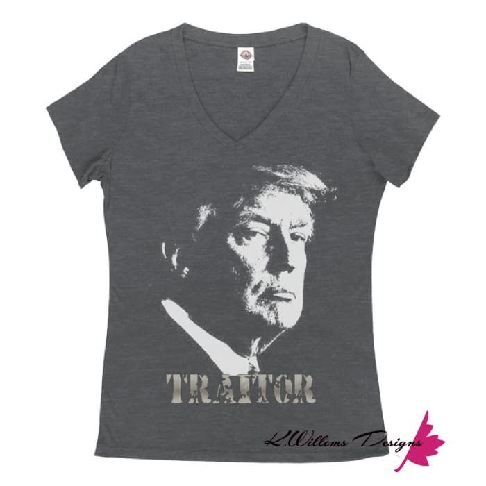 Traitor 45 Women’s V-Neck T-Shirts - Charcoal Heather / Large (L)
