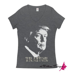 Traitor 45 Women’s V-Neck T-Shirts - Charcoal Heather / Small (S)