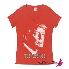 Traitor 45 Women’s V-Neck T-Shirts - Deep Coral / Small (S)