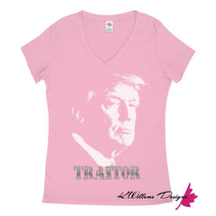 Traitor 45 Women’s V-Neck T-Shirts - Soft Pink / Large (L)