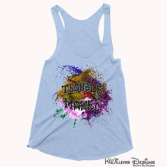 Trouble Maker Womens Racerback Tank Top - Blue Triblend / XS